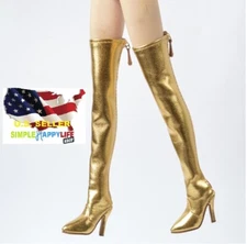 1/6 women fashion Knee-High classic GOLD Boot for phicen kumik hot toys ❶USA❶