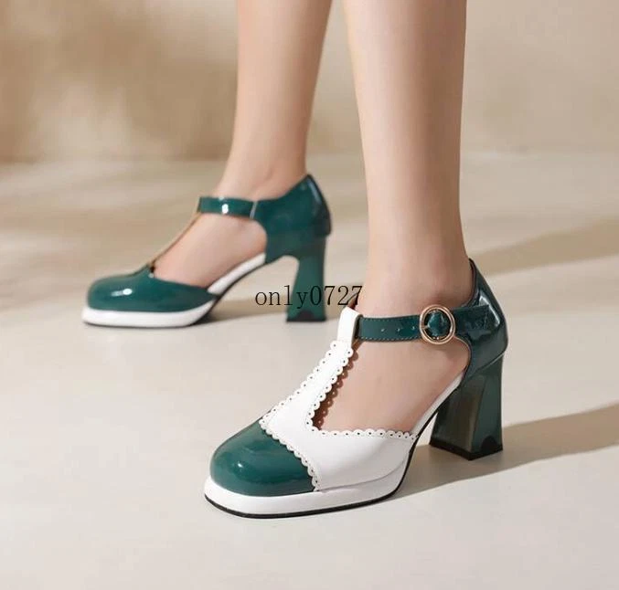 Zapatos de salón Mary Jane con hebilla de charol de tacón alto de verano para mujer nuevos Foto 2 de 4