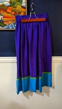 VTG 1970s Prophecy 100 Silk Midi Long Skirt Purple w/ Blue Colorblock Sz Medium