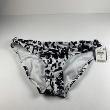 Bar III Spot Garden Shirred Hipster Bikini Bottoms Women's Small Black Swimwear