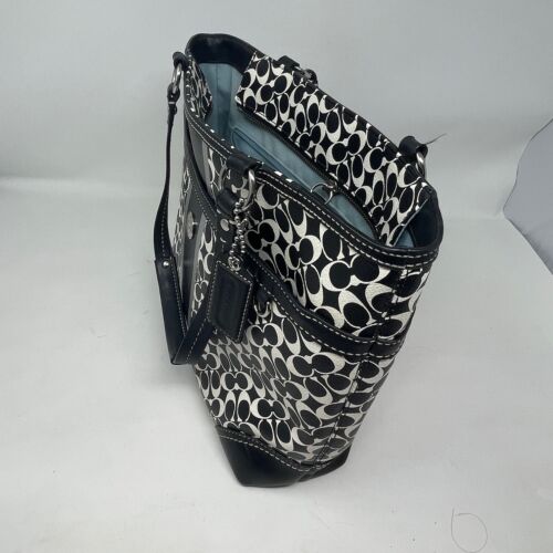Vintage Coach Tote Shoulder Bag Black White Chelsea Heritage Signature Logo C - Picture 17 of 24