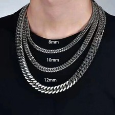 8/10/12/14mm Fashion Stainless Steel Cuban Chain Necklace For Men Women Jewelry