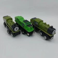 Lot of 3 Trains Wooden Railroad - 2 are Maxim Enterprise - Green - Free Shipping