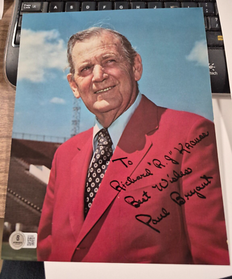 Paul Bear Bryant Football Coach Autographed 8x10 BECKETT BAS COA
