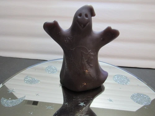 FENTON GLASS HALLOWEEN EGGPLANT SATIN CARVED GHOST FIGURINE