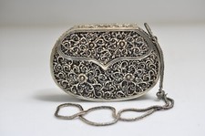 Vintage Silver 750 or above Handmade Filigree Floral Small Clutch Bag Purse 125g
