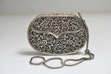 Vintage Silver 750 or above Handmade Filigree Floral Small Clutch Bag Purse 125g