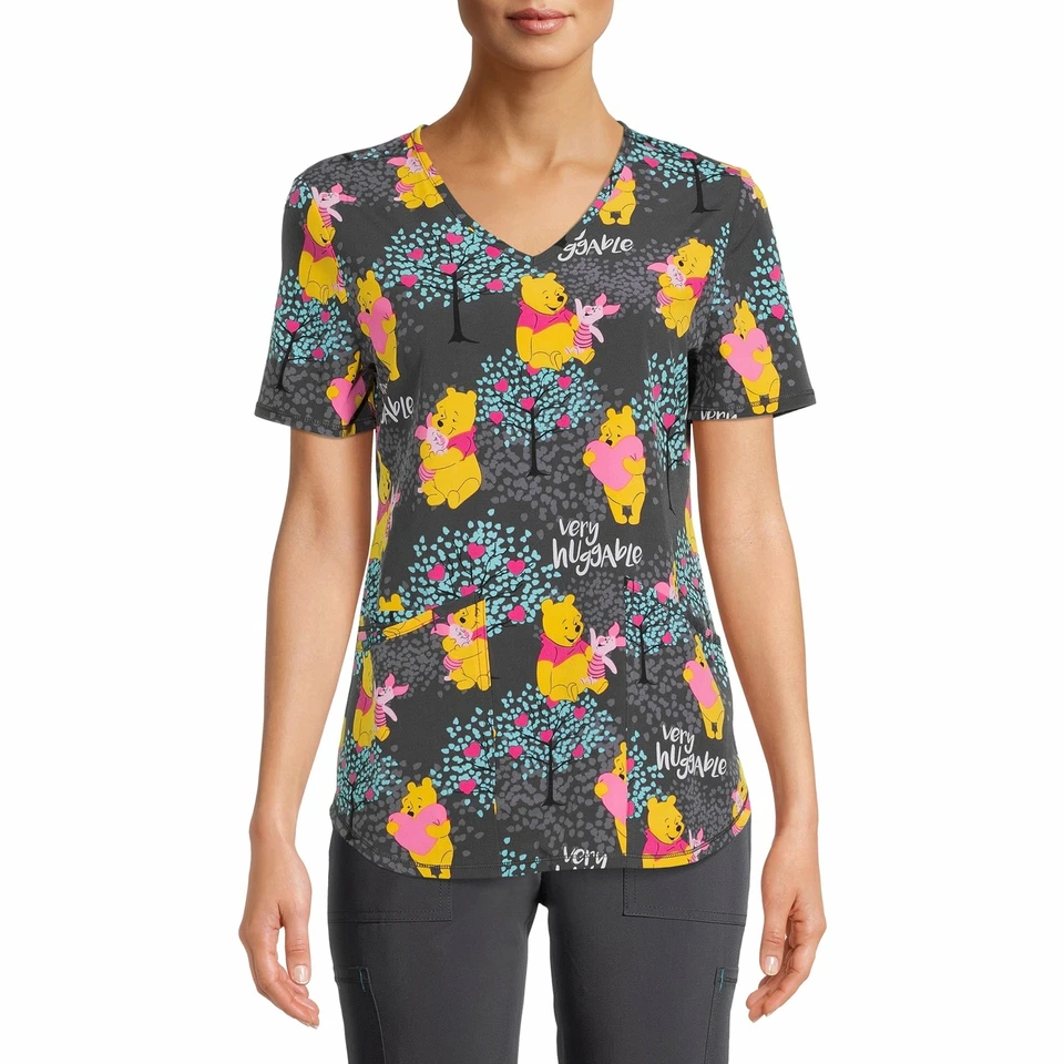 Disney Womens Winnie Pooh Scrub Top Shirt Tigger Eeyore Piglet S M L XL 2X 3X - Image 2 of 4