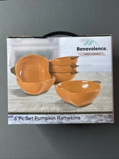 New In Box Benevolence 6pc Pumpkin Ramekins 6oz 4.5"x4"x1.7" Oven/DishwasherSafe