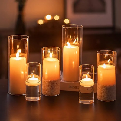 #ad Glasseam Hurricane Glass Cylinder Candle Holder Set of 6 M L XL Polished Modern $20.84