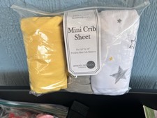 American Baby Company Mini Crib Fitted Sheet Cotton Yellow Gray White Star Print