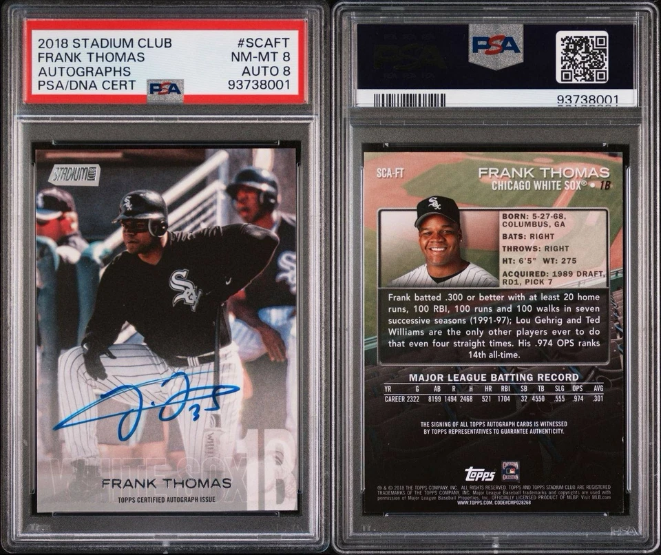 2018 Stadium Club Frank Thomas Autograph Dual Graded (PSA 8) Auto 8 POP 1 - Image 3 of 3