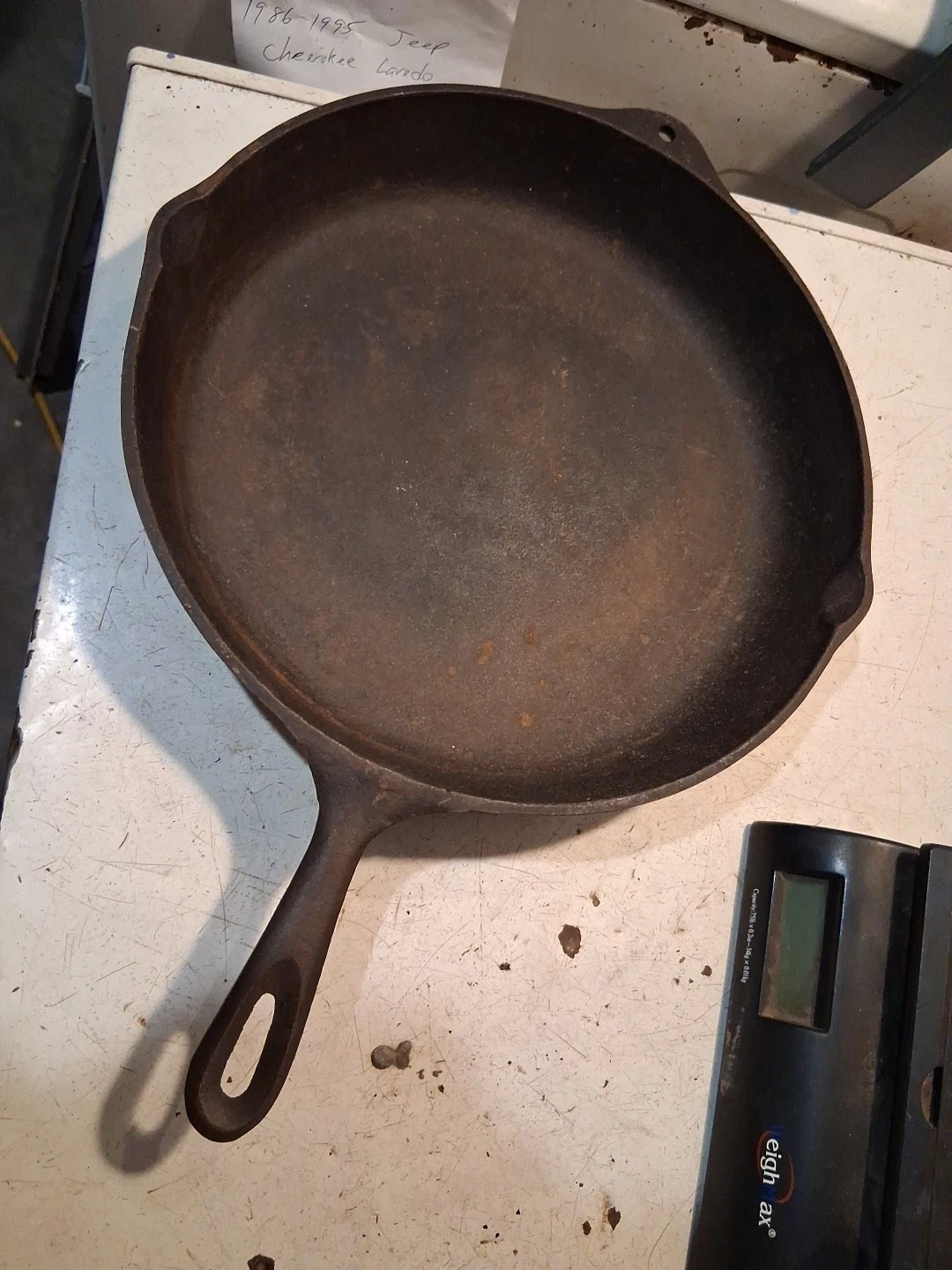 Vtg Unmarked # 12 13 7/16" Cast Iron Skillet W/ Double Pour Spouts & Heat Ring