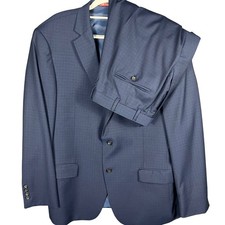 Hart Schaffner Marx Suit Men 46 R Blue Micro-Check 2-Piece Made in USA