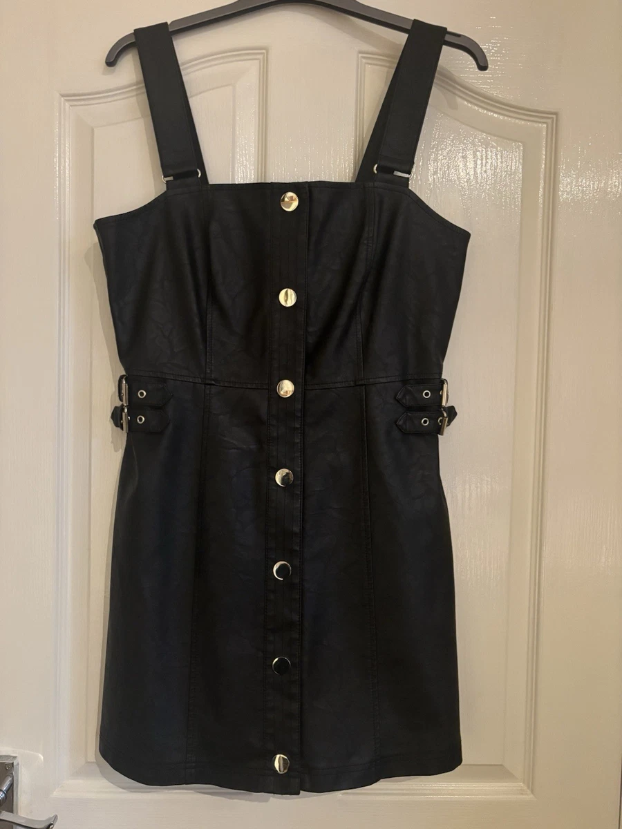 chinese dress ladies Leather Look V Neck Pinafore  InTheStyle
