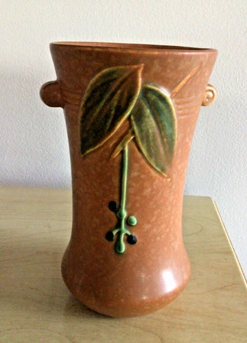 1933 Art Deco WELLER POTTERY CORNISH Pattern Handled Ceramic Vase, Signed