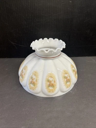 Vintage Painted Glass Melon Lamp Shade Floral Pattern 10” Diameter