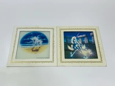 2 Vintage 1980's Carnival Fair Prize Mirror & Picture "Unicorn" Power 8" x 8"