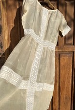 Edwardian Tea Dress Antique Silk Organza with Lace Rare Vintage