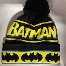 Batman Toddler Knit Beanie Hat w Pom Pom Black Yellow New Without Tags