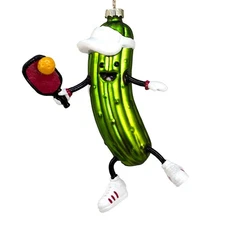 Kurt Adler J9282 Glass Pickleball Pickle Ornament 5"