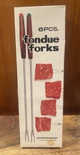 Vintage Fondue Forks Set Of 6 Stainless Steel Teak In Original Box