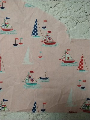 REMNANT Tasha Noel Quilt Fabric Seaside Nautical Lighthouse Sailboats Pink 5x14''
