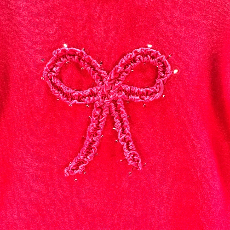 Vestido Le Top Rojo Terciopelo Lazo Niñas Talla 4 Vacaciones Manga Larga Terciopelo Foto 3 de 4