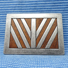 Barn Doors Belt Buckle Western Country Wood Inlay Cowboy Farmer Vtg .BMW595