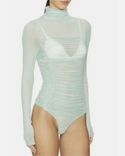 Free People Intimately Under It All Ruched Sheer Mesh Turtleneck Bodysuit Sz XS