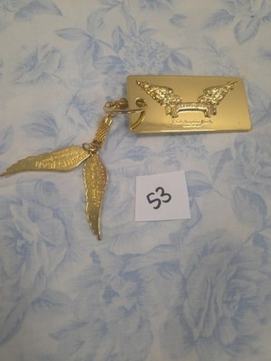 Rotkehlchen Jean goldfarben Kofferanhänger Schlüsselanhänger geflügeltes Design Made in USA Vintage