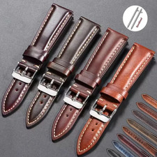 Vintage Oil Wax Leather Watch Band 18-22mm Brown Black Pin Buckle Strap