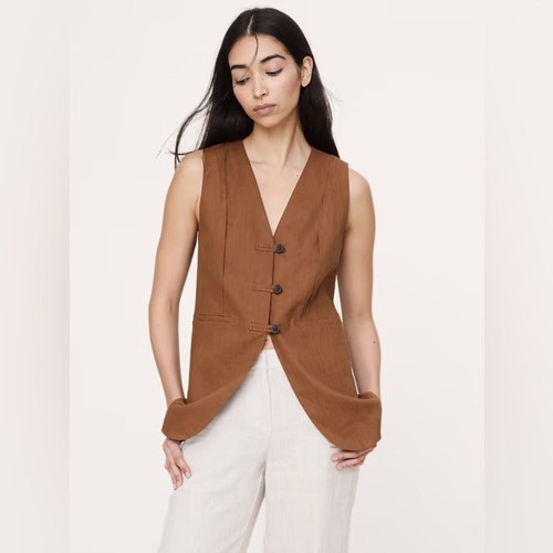 NWT! Banana Republic Brown Stretch Linen-Viscose Long Vest - Size 4