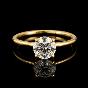 Round Moissanite Solitaire Engagement Ring 925 Sterling Silver Gold Tone