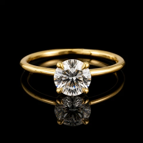 Round Moissanite Solitaire Engagement Ring 925 Sterling Silver Gold Tone