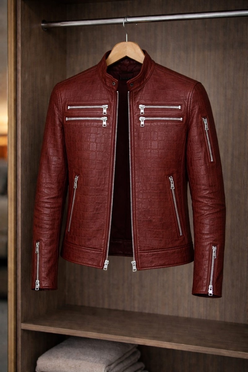 ジャケット・アウター   Red Label Leather Jacket Men's Black and Red Leather Jacket, Zippered (US, Alpha, X-Small