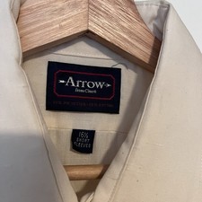 Vintage ARROW from Cluett Beige Short Sleeve Shirt 16 - Made in USA