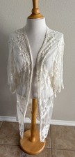 Kimono Duster Ivory Lace Women  s M Open Top Scalloped Bottom Bust 42 Length38 In