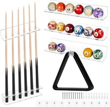 Wall Mounted Billiard Rack Set 5-Piece Transparent Acrylic Pool Cue Holder Ball