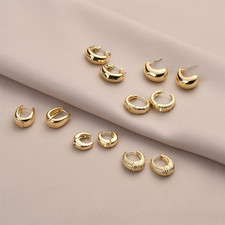 Chunky Hoop Earrings Set 14K Gold Plated Hoop Earrings for Women Hypoallergenic,