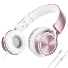 Wired Headphones with Mic, Girls Headphones for School, On-Ear Headsets for C...