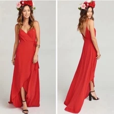 Show Me Your MuMu Meghan Wrap Dress Red Pebble Large Hi Low Tulip Party $172 New