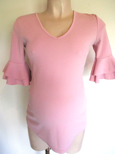 BOOHOO MATERNITY PINK TEXTURED FRILL BLOUSE T-SHIRT TOP SIZE 8