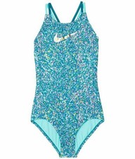 Nike Blue Pixel Spiderback One-Piece Swimsuit L45218 Girl Size Large 12-13 YRS 
