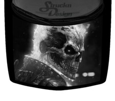 Gray Demon Flaming Skull Fire Black Truck Hood Wrap Vinyl Car Graphic Decal