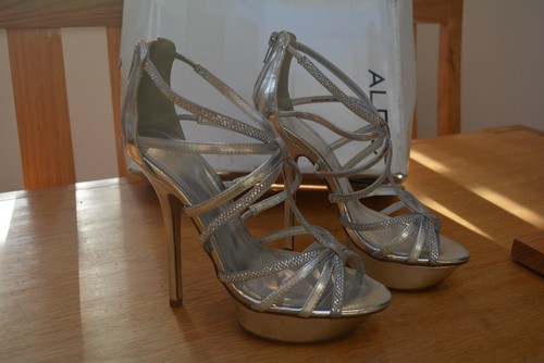 Sandali Aldo Rosander argento con cinturino sera plateau taglia UK 4 rrp £ 100 nuovi con scatola - Foto 2 di 8