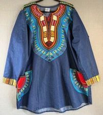 Kara Chic Women Dress Size 3XL  Blue Crew Nek Long Sleeve Pockets Boho Casual