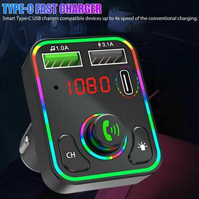 Car Wireless Bluetooth 5.0 FM Transmitter Adapters 2 USB PD Charger Hands-Free