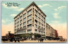 KANSAS CITY MISSOURI A Busy Corner 12th and Main St Jones Store vtg Postcard A88