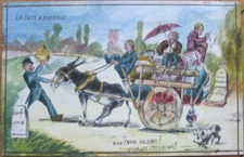 Hand-Painted/Original Art 1910 Postcard: Railroad to Bordeaux in Mule-Cart